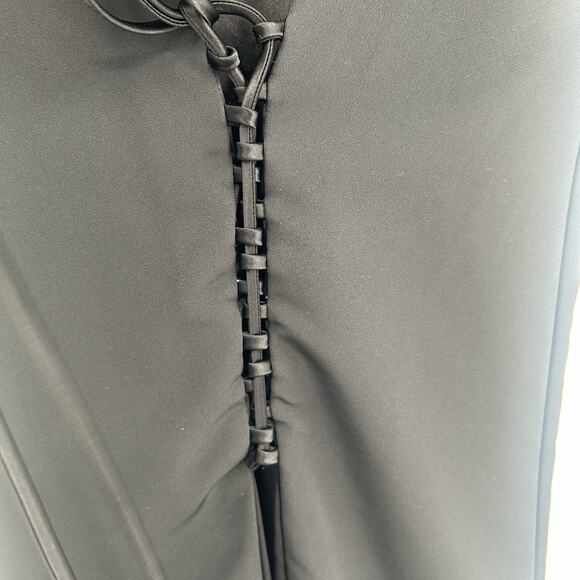 ATLEIN COLLECTIVE Black Lace Up Front Satin Midi Dress Womens XS 0 2 RTR FLAW - Picture 6 of 16